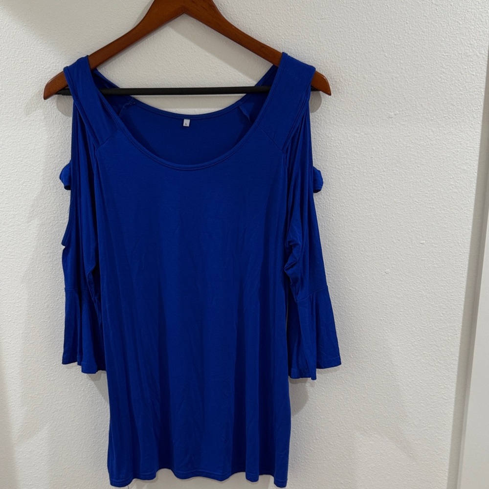 Women's Blue Cold Shoulder Top